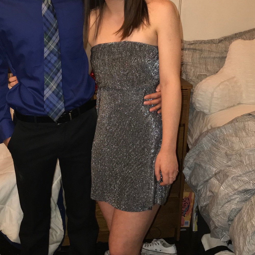 Metallic silver mini dress